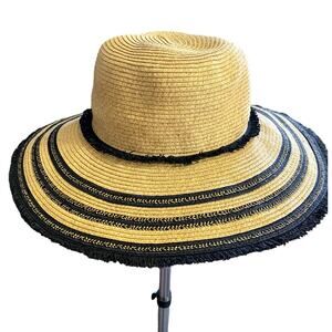 Sonoma Sun Hat Women's Beige Straw Black Trim One Size Beach Summer NEW
